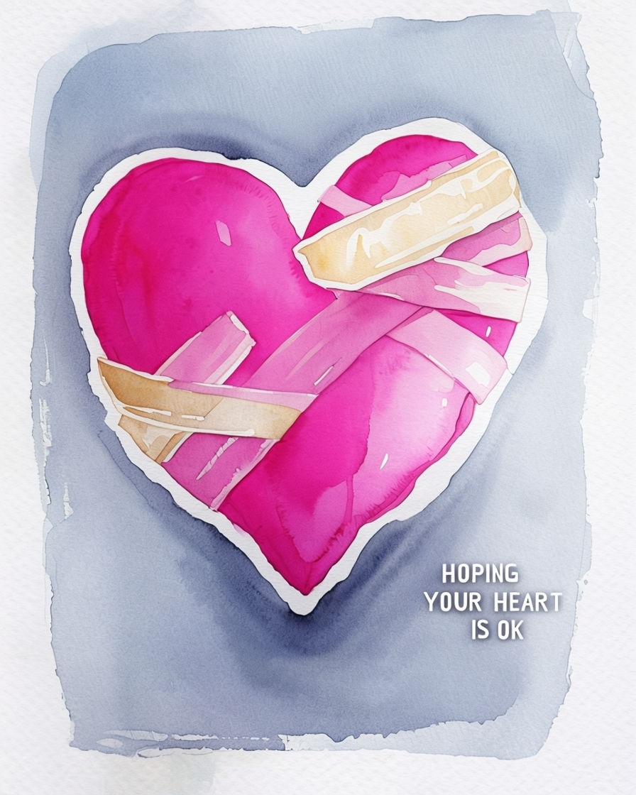 Mended Pink Heart Watercolor Illustration for Card Design Cards & Invites