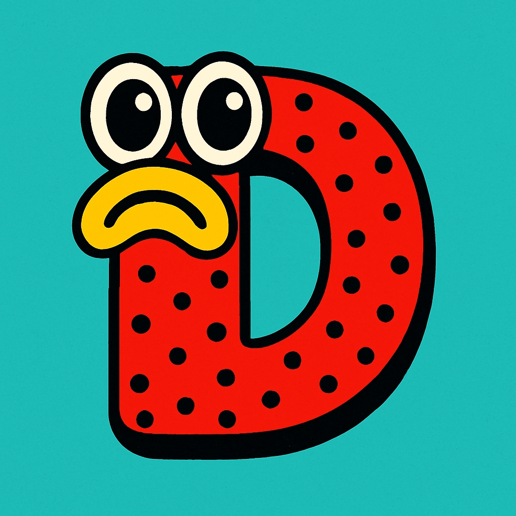 Playful Cartoon Letter D with Polka Dots Illustration Monogram