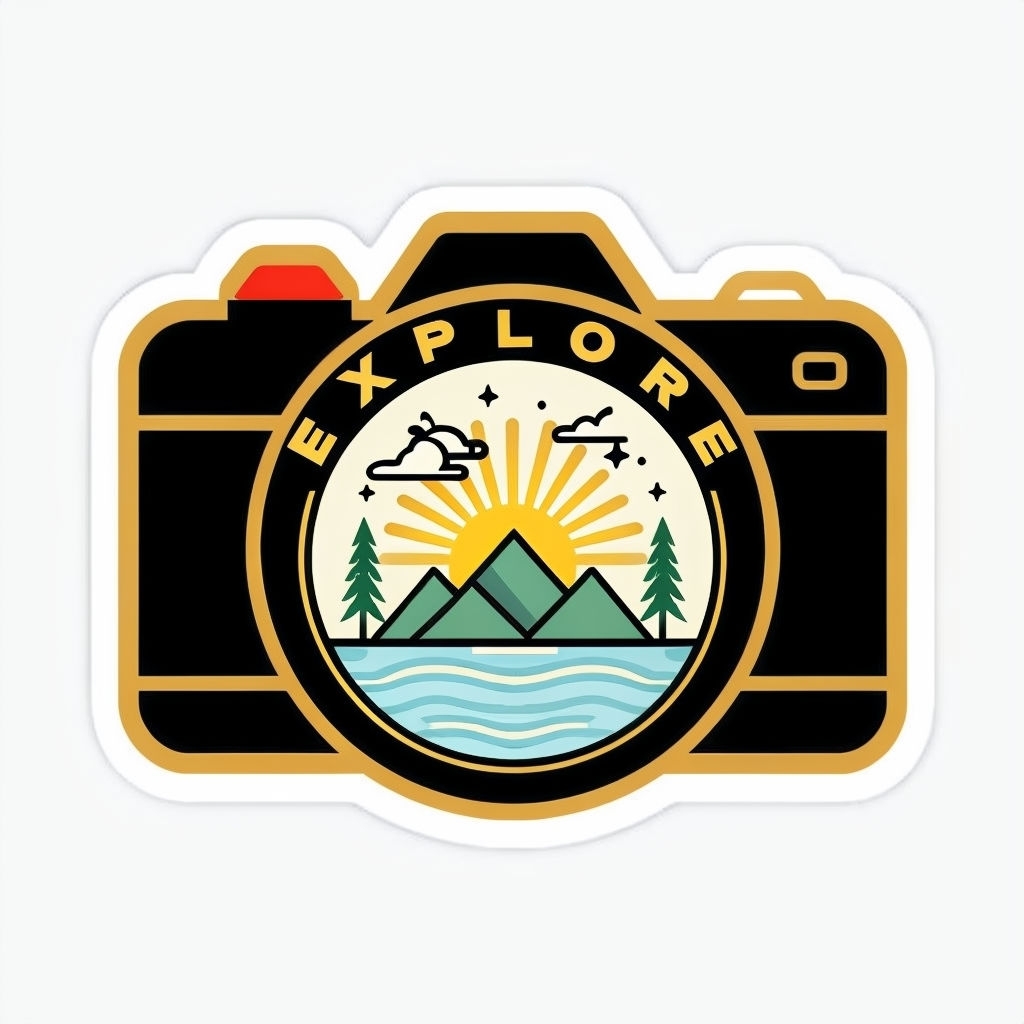 Vintage Explore Camera Emblem Retro Sticker