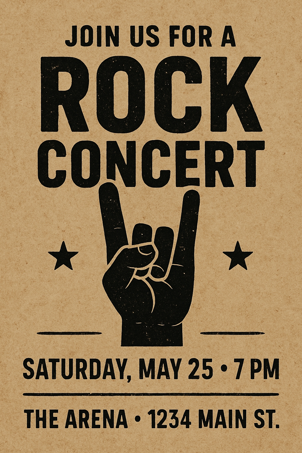 Vintage Rock Concert Invitation Poster with Hand Gesture Illustration Cards & Invites