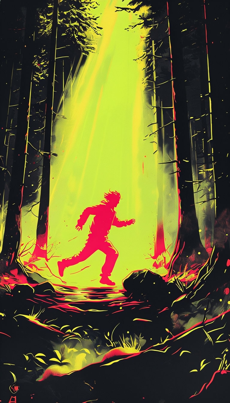 Surreal Psychedelic Runner Illustration in Glowing Forest Mobile Wallpaper
