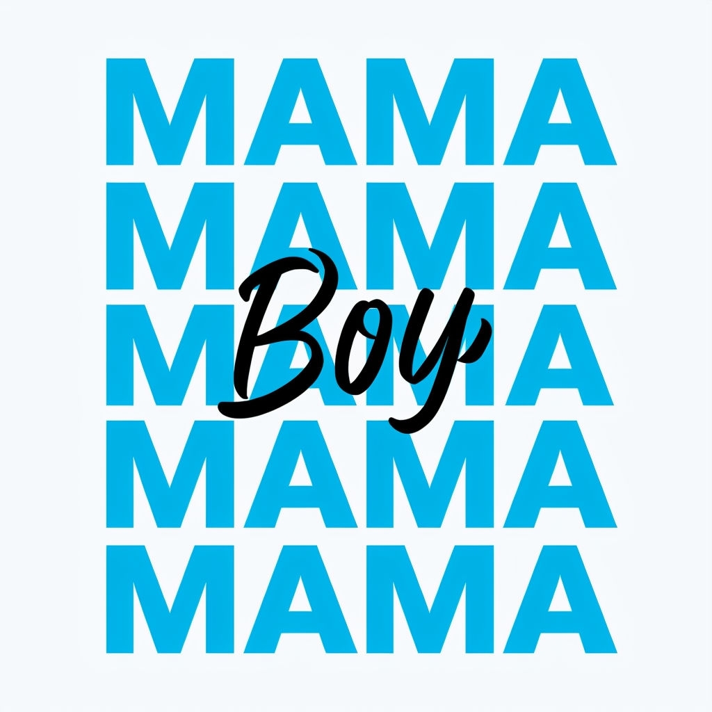 Minimalist Blue MAMA Typography with Boy Cursive T-Shirt