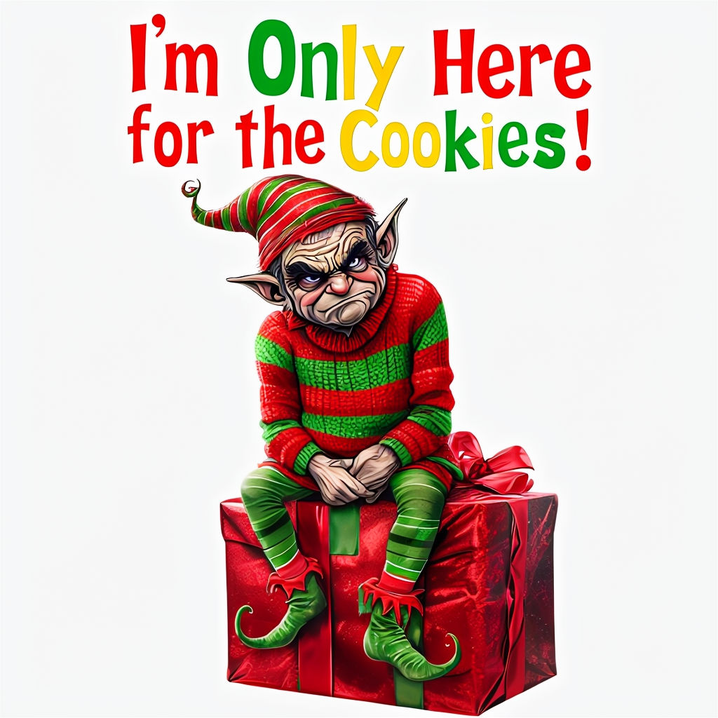 Grumpy Elf on Christmas Gift with Cookie Quote T-Shirt