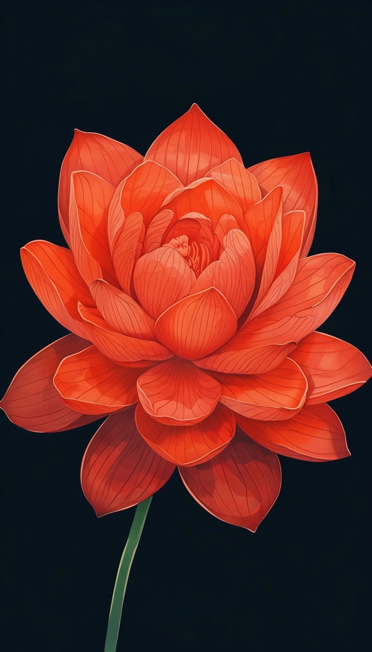 Vibrant Red-Orange Lotus Flower Illustration Phone Case Cover