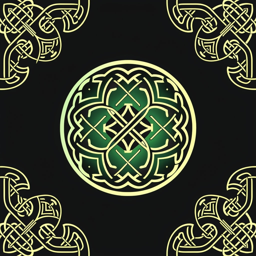 Intricate Celtic Knot Symmetric Pattern on Black Background Seamless Pattern