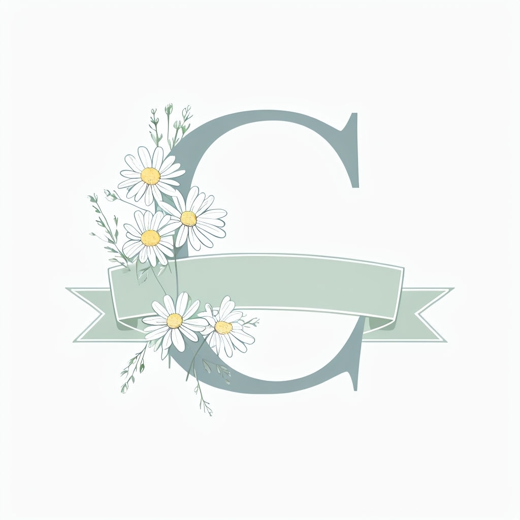 Charming C Monogram with Daisies and Muted Green Ribbon Banner Monogram