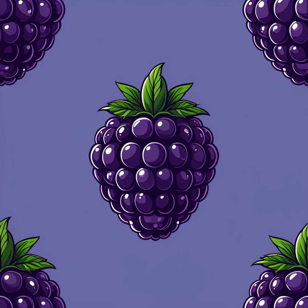 Cartoon Blackberry Seamless Pattern on Purple Background