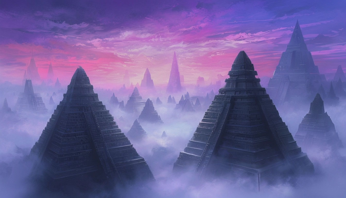 Mystical Ancient Cityscape with Pyramids Digital Painting Virtual Backgrounds