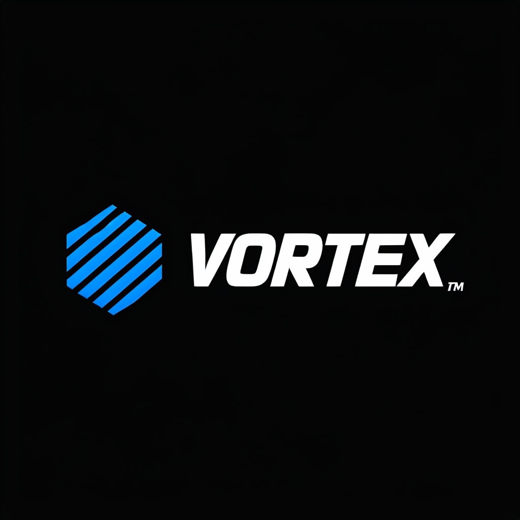 Bold Electric Blue VORTEX Logo with Modern Geometric Design Logo