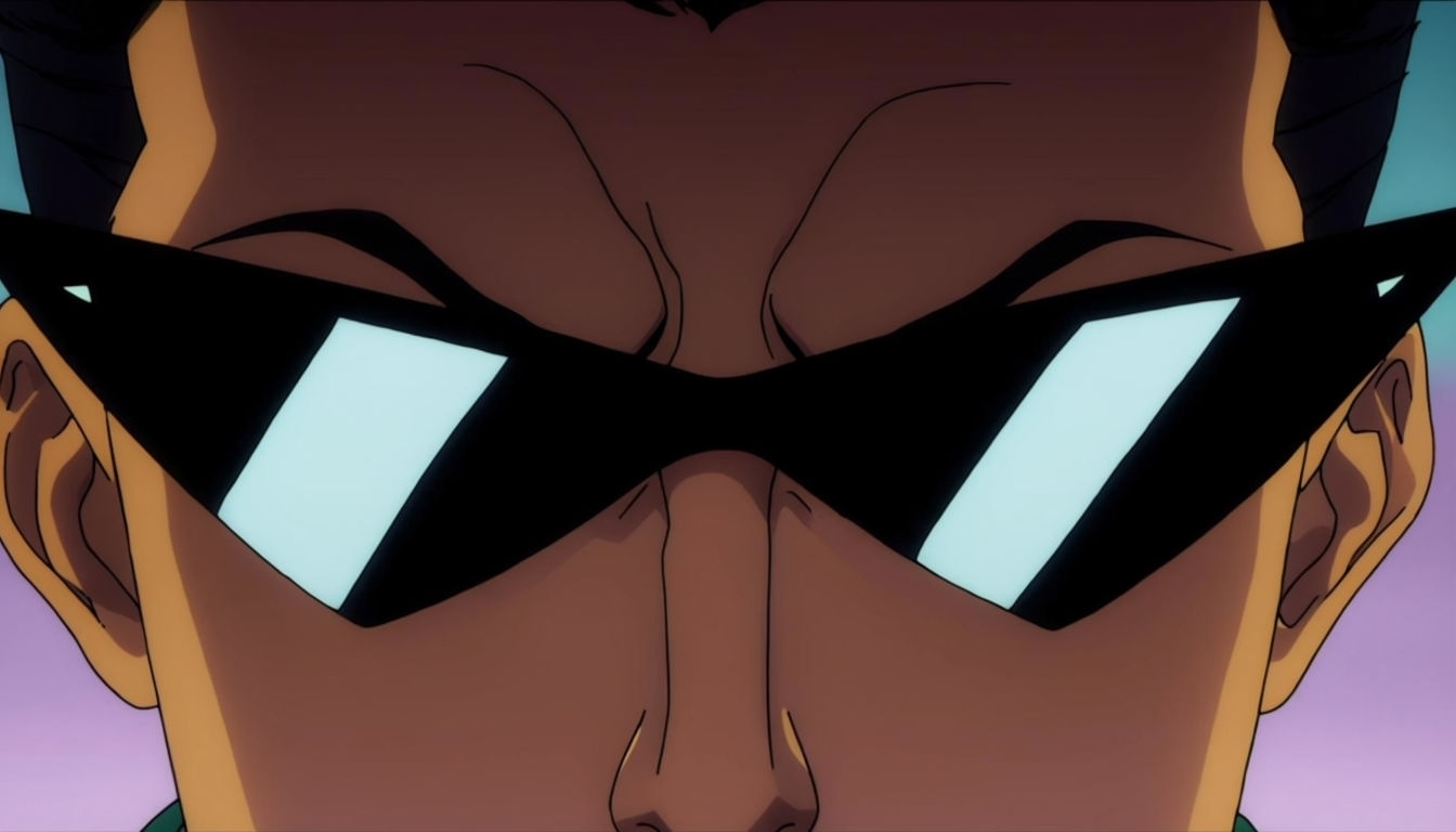 Mysterious Animated Character Face with Reflective Sunglasses Virtual Backgrounds