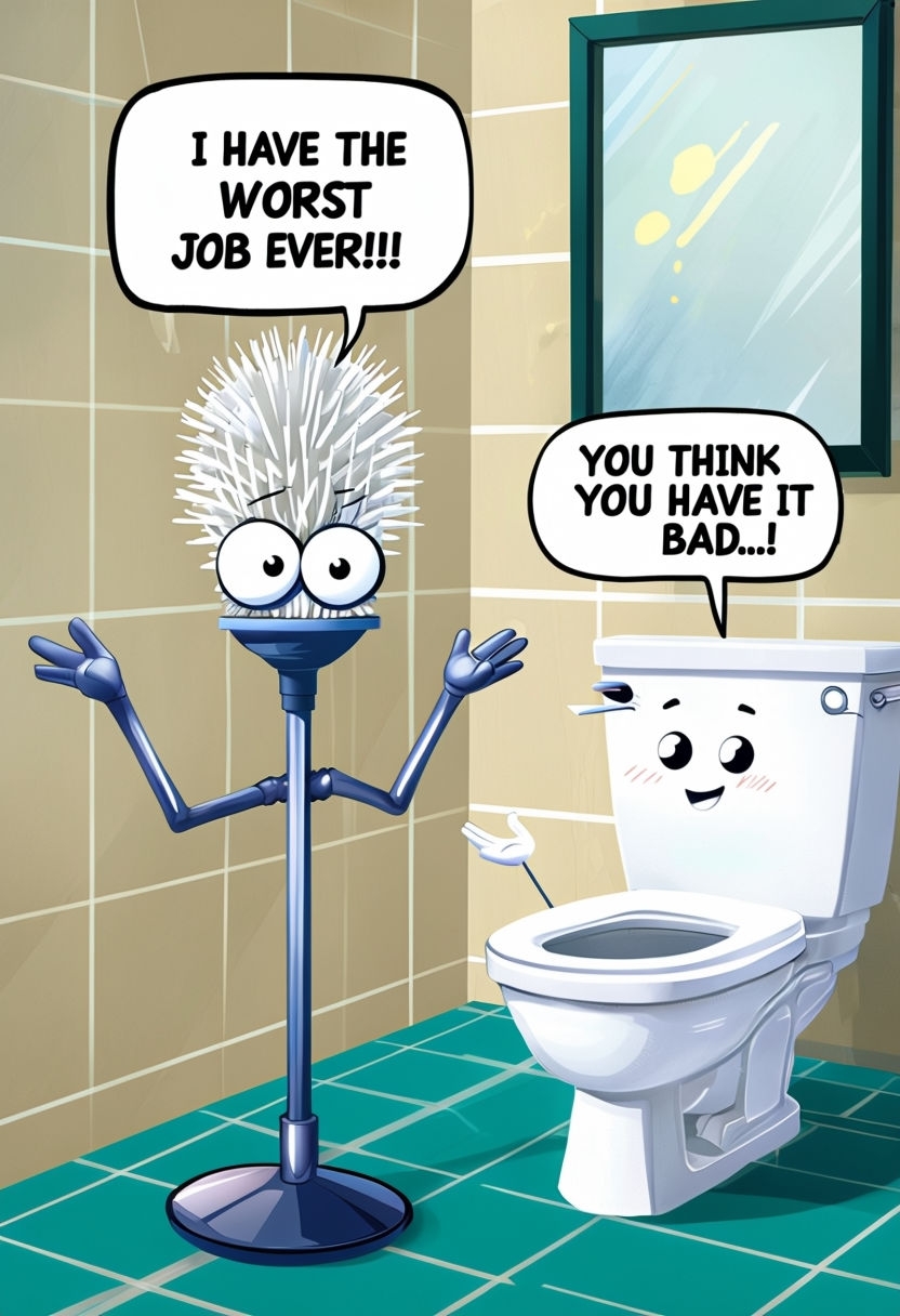 Comedic Cartoon Bathroom Scene with Toilet Characters Art