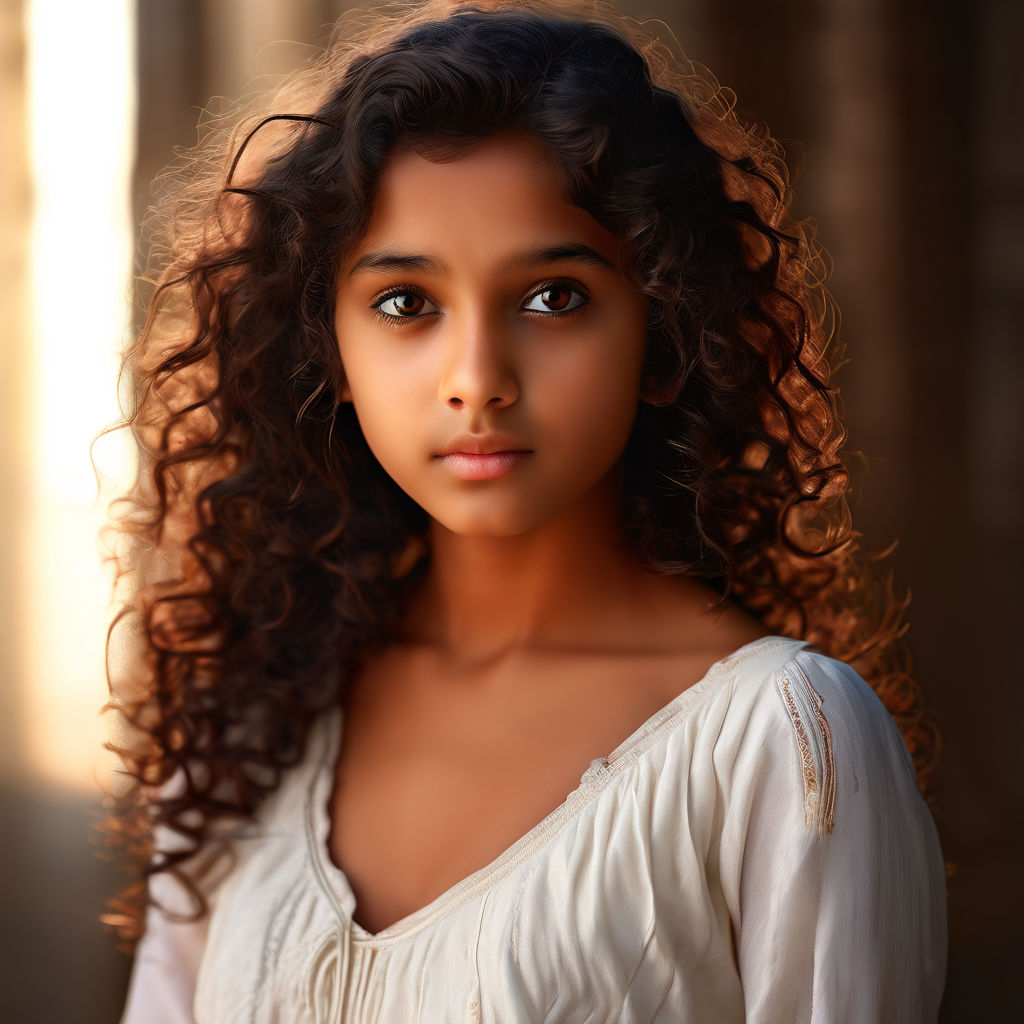 Stunningly beautiful young indian girl with curly hair