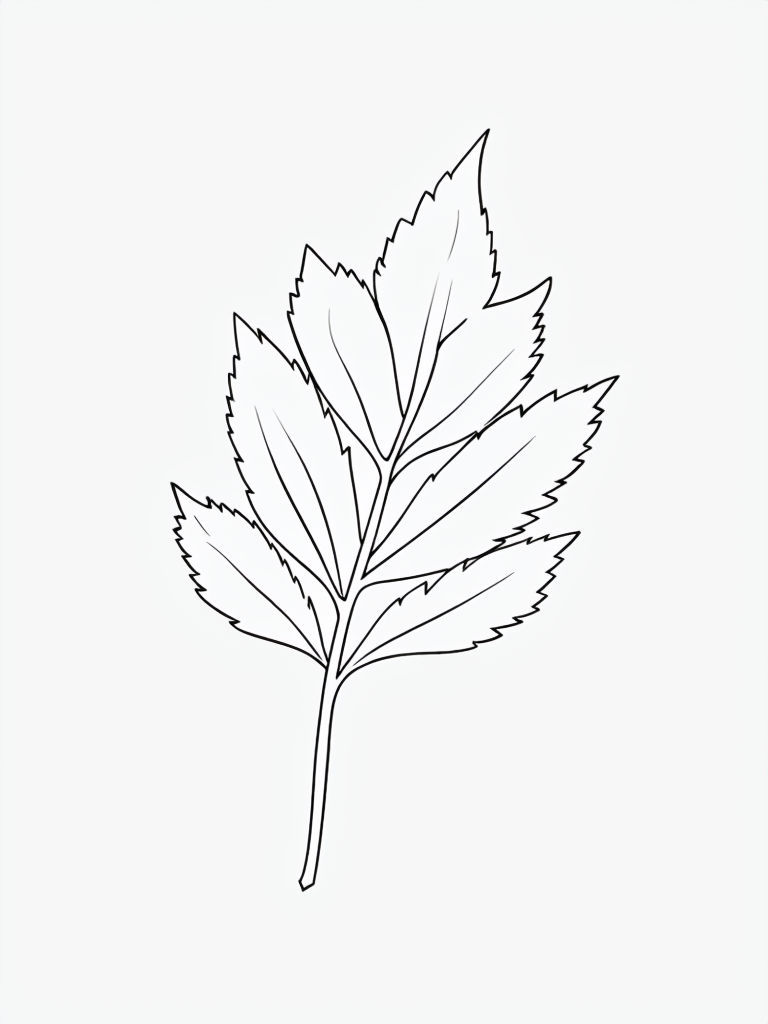 Minimalist Line Drawing of a Leaf Illustration Coloring Book Pages