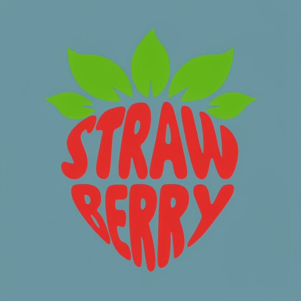 Playful Strawberry Text Illustration on Light Blue Background Sticker