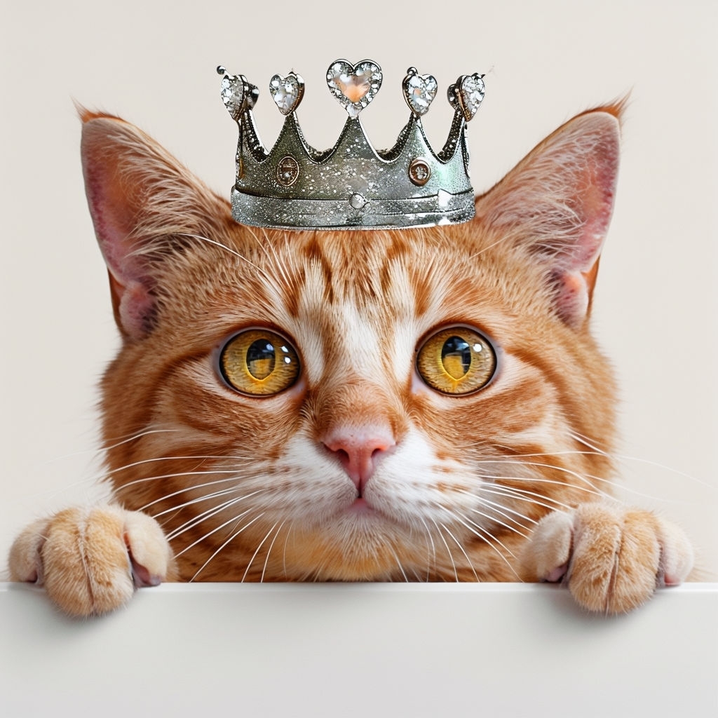 Orange Tabby Cat with Crown Close-Up Photography Art