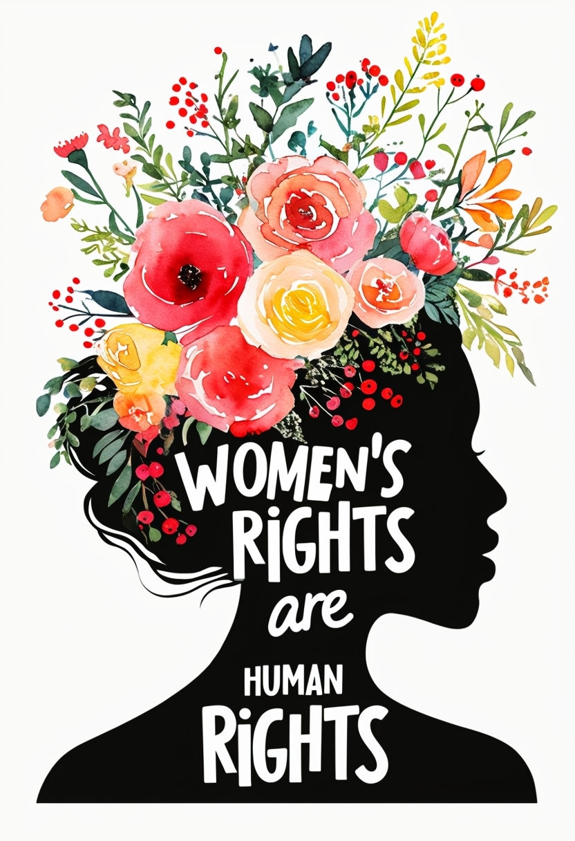 Empowering Women's Rights Floral Silhouette Illustration Poster