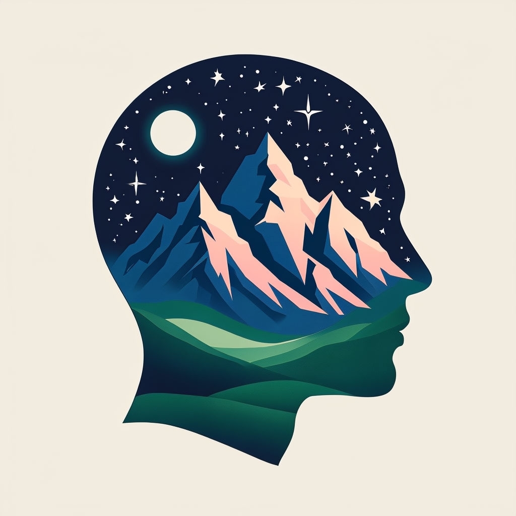 Surreal Human Head Silhouette with Dreamlike Landscape T-Shirt