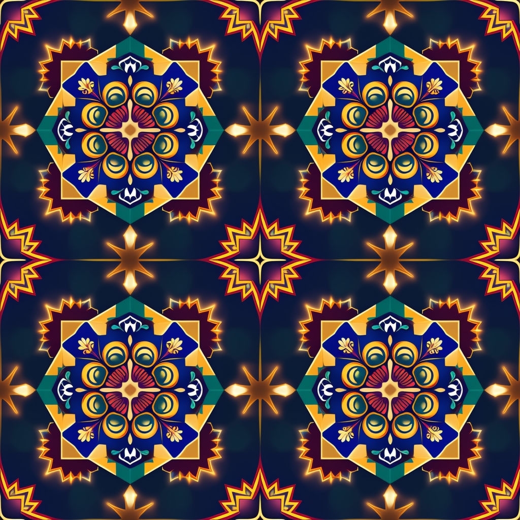 Vibrant Geometric Floral Kaleidoscopic Pattern Design Seamless Patterns