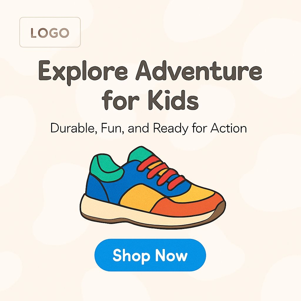 Colorful Cartoon Sneaker Adventure for Kids Digital Ad