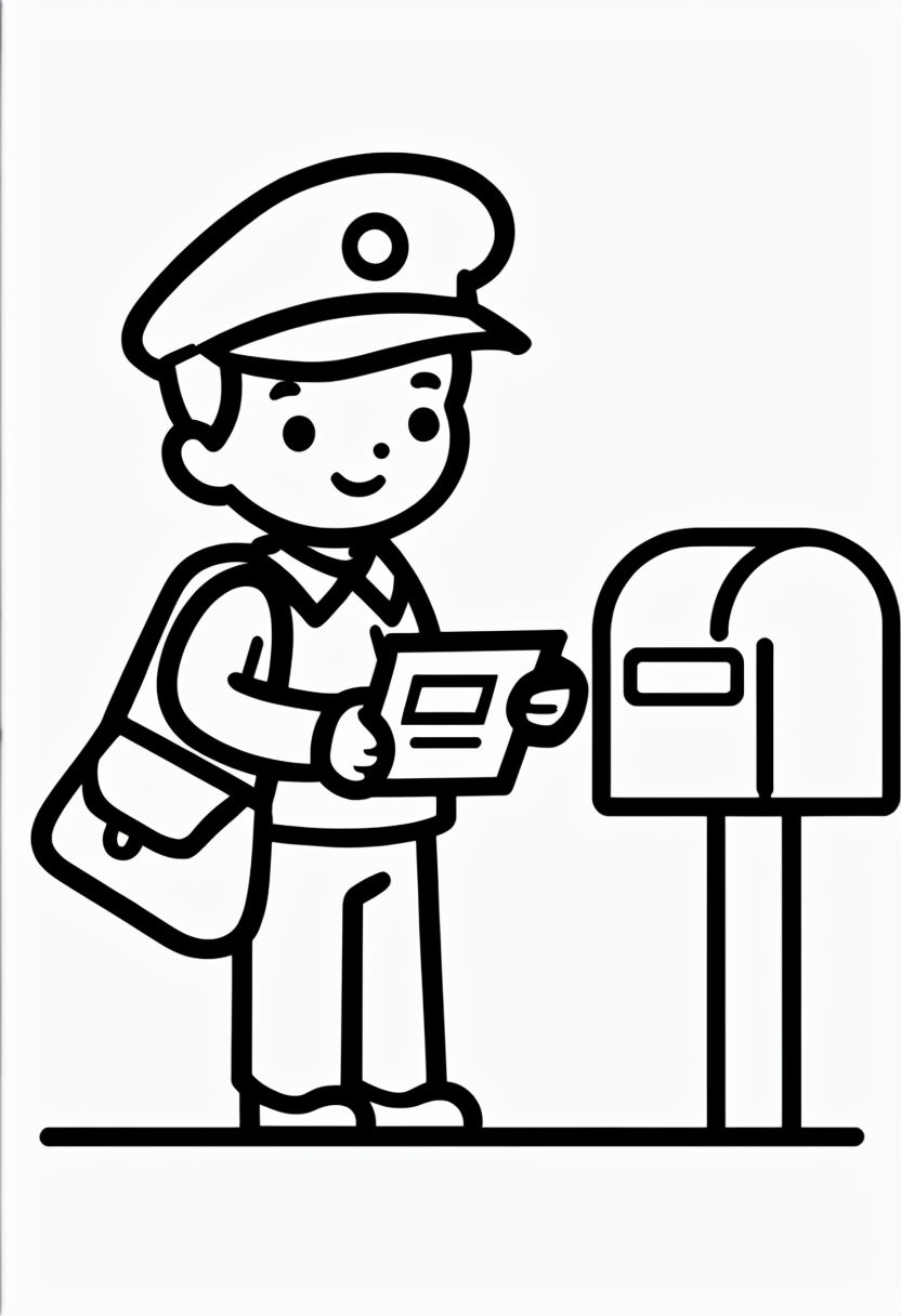 Friendly Mail Carrier Character Line Drawing Coloring Book Pages