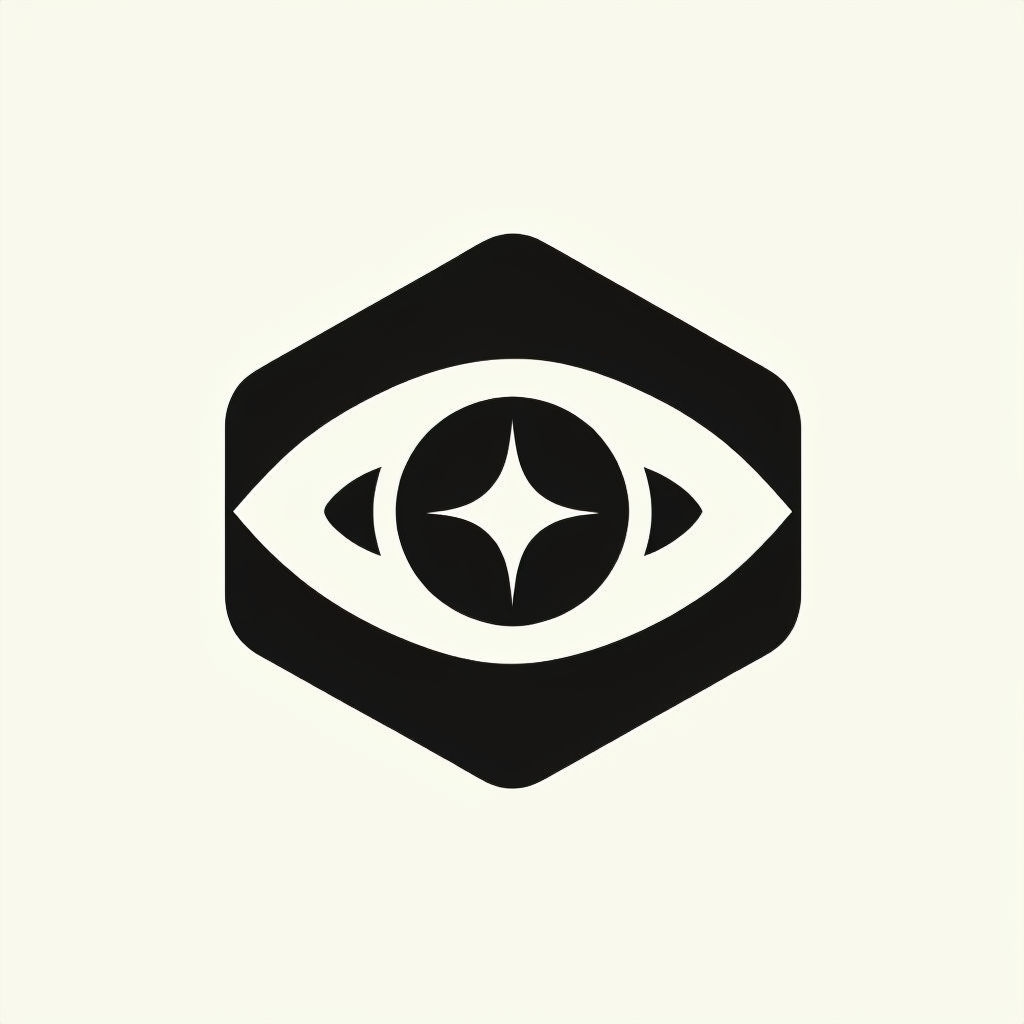 Minimalist Black Hexagonal Eye Logo Design on Cream Background Logo