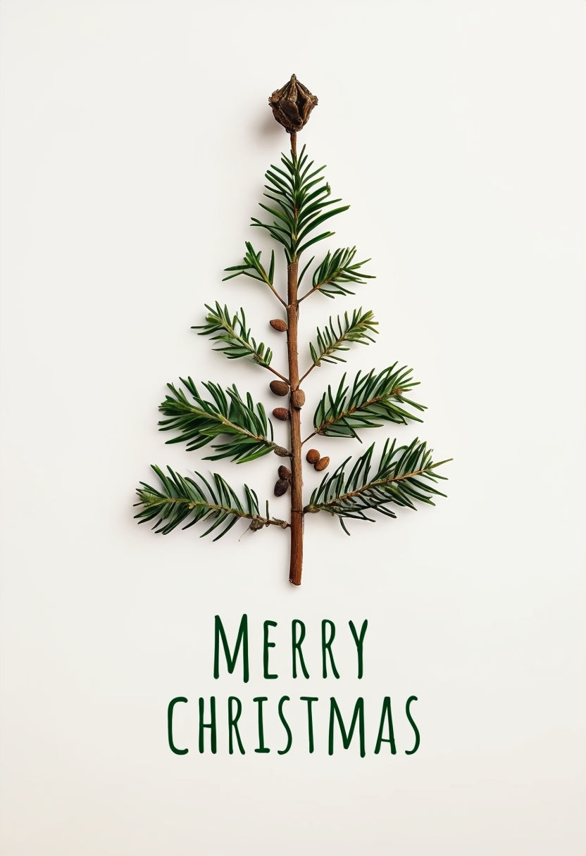 Elegant Minimalist Christmas Tree with Handwritten Greeting Card