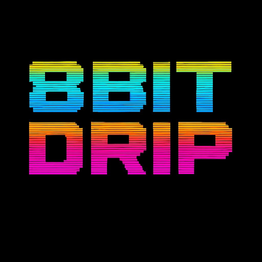 Bold 8-Bit Drip Text Art with Neon Gradient Logo