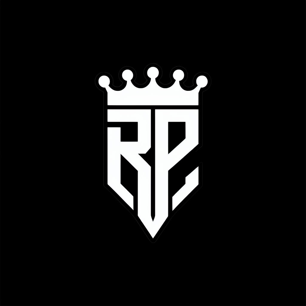 Modern White RP Monogram with Crown Design on Black Background Monogram