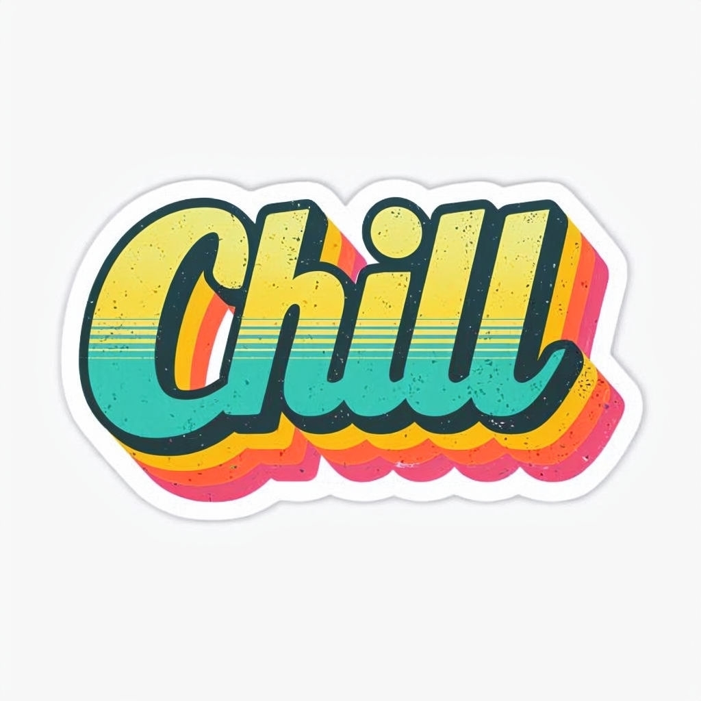 Colorful Retro Chill Text Sticker with 3D Effect