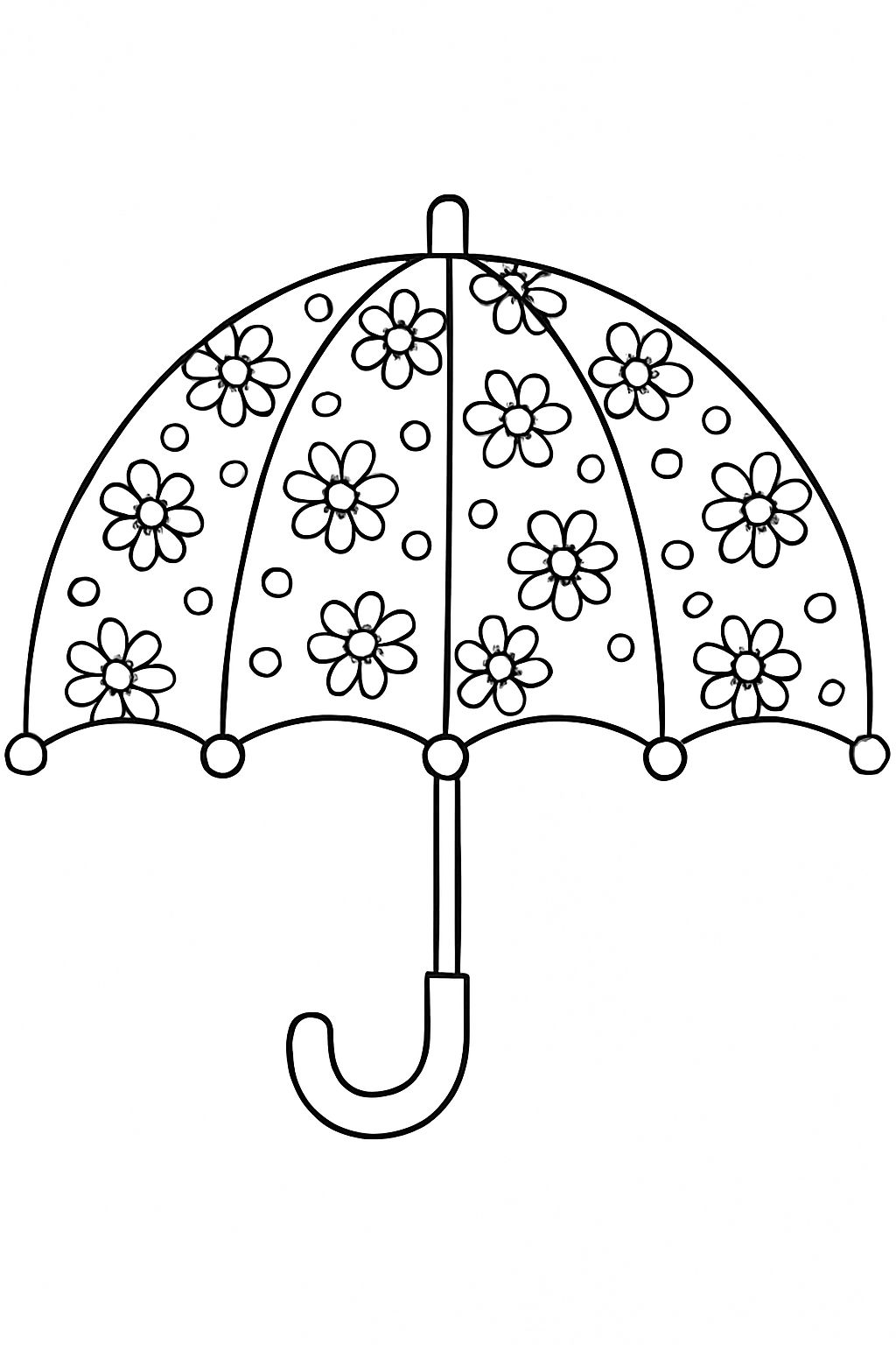 Whimsical Floral Umbrella Line Drawing for Coloring Book Pages