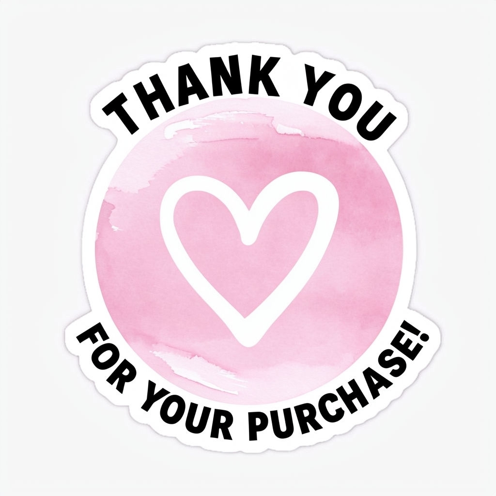 Elegant Pink Thank You Heart Sticker for Your Purchase