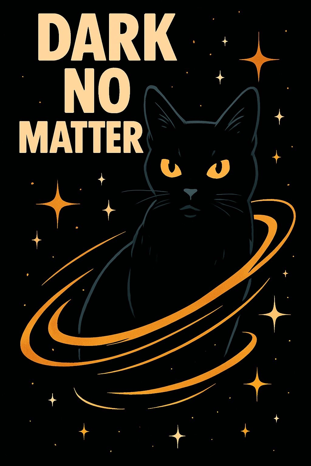 Mystical Black Cat with Glowing Eyes and Cosmic Rings Poster