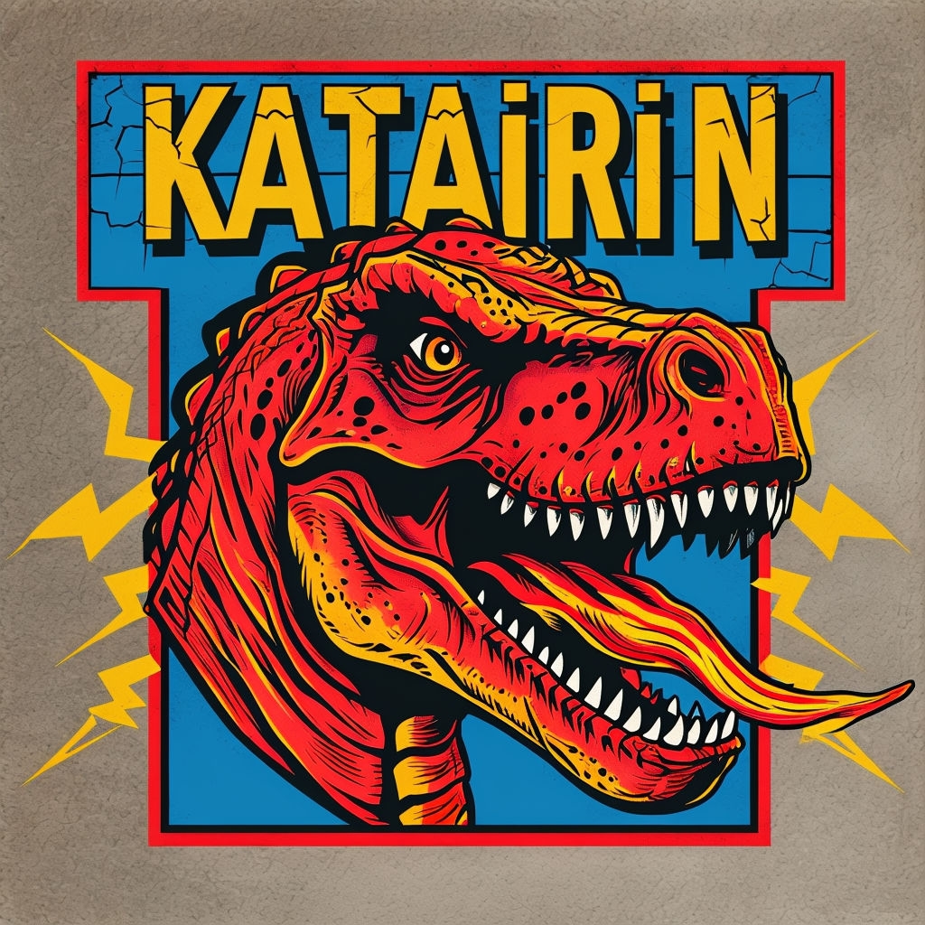Fierce Retro Dinosaur Comic Illustration with Bold Text Poster