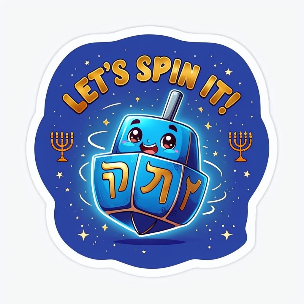 Festive Dreidel Character Sticker for Hanukkah Celebration