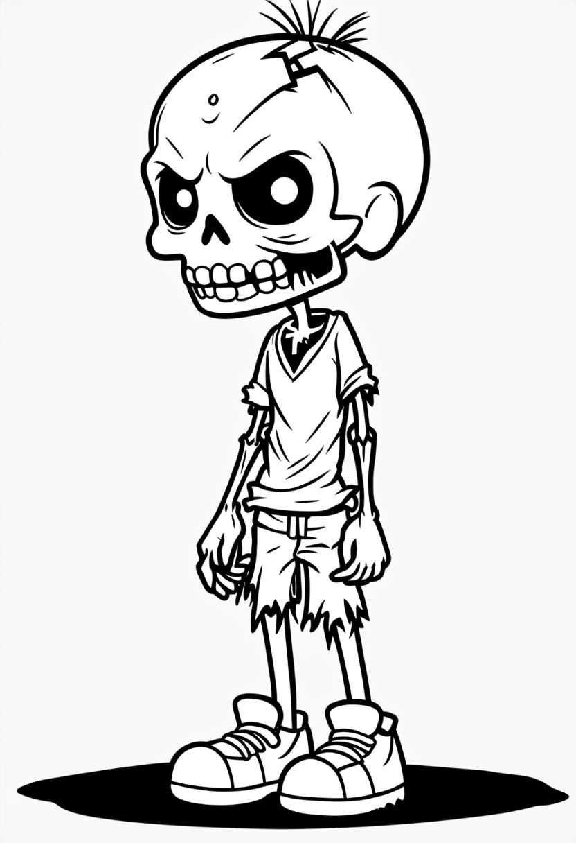 Cartoon Zombie Character Illustration for Coloring Book Pages