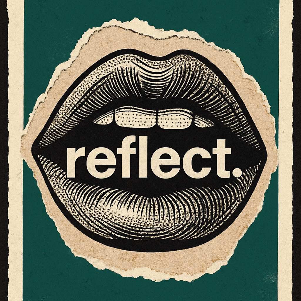 Vintage Black and Beige Lips Artwork with Reflect Text Spotify Album Cover