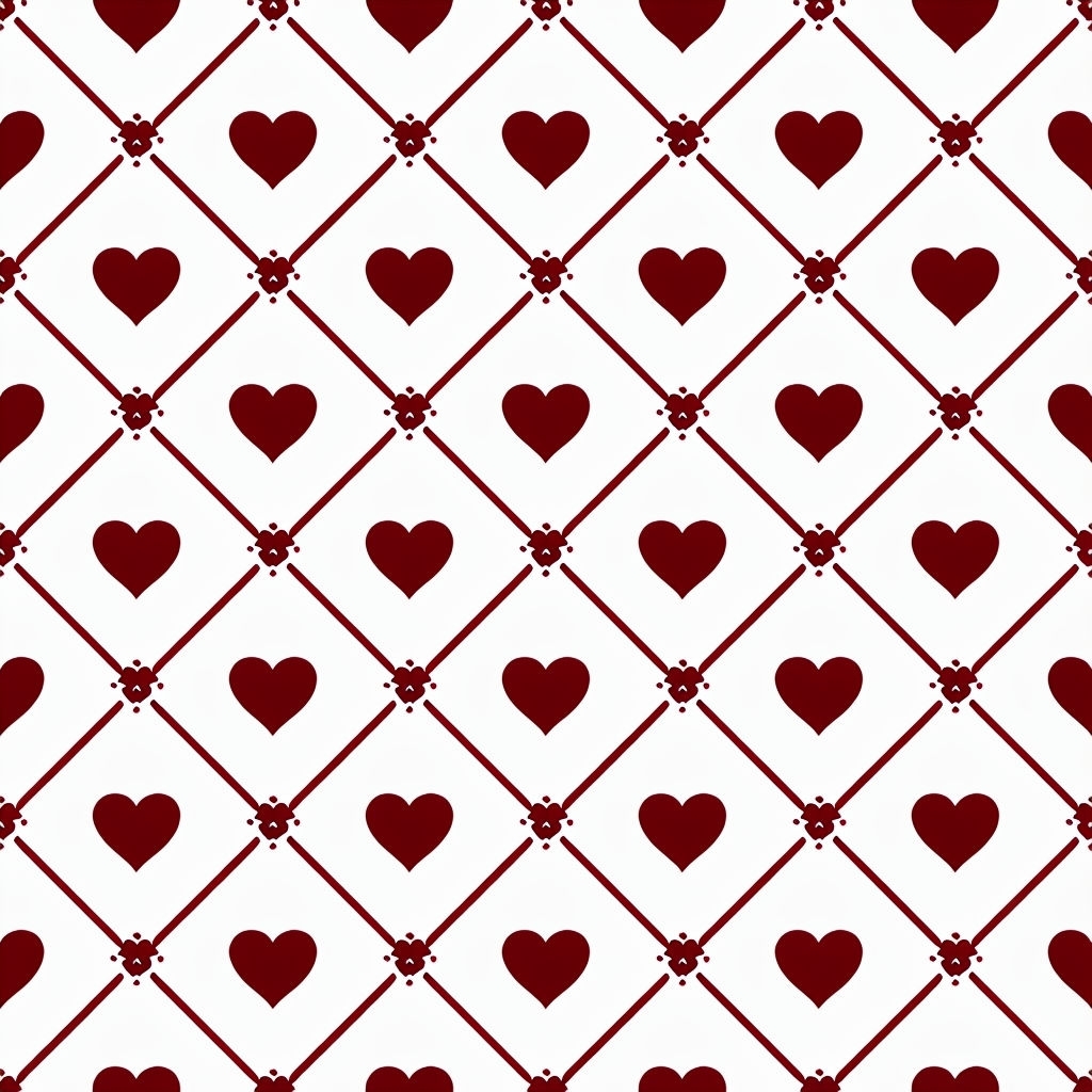 Dark Red Heart Lattice Seamless Pattern on White Background