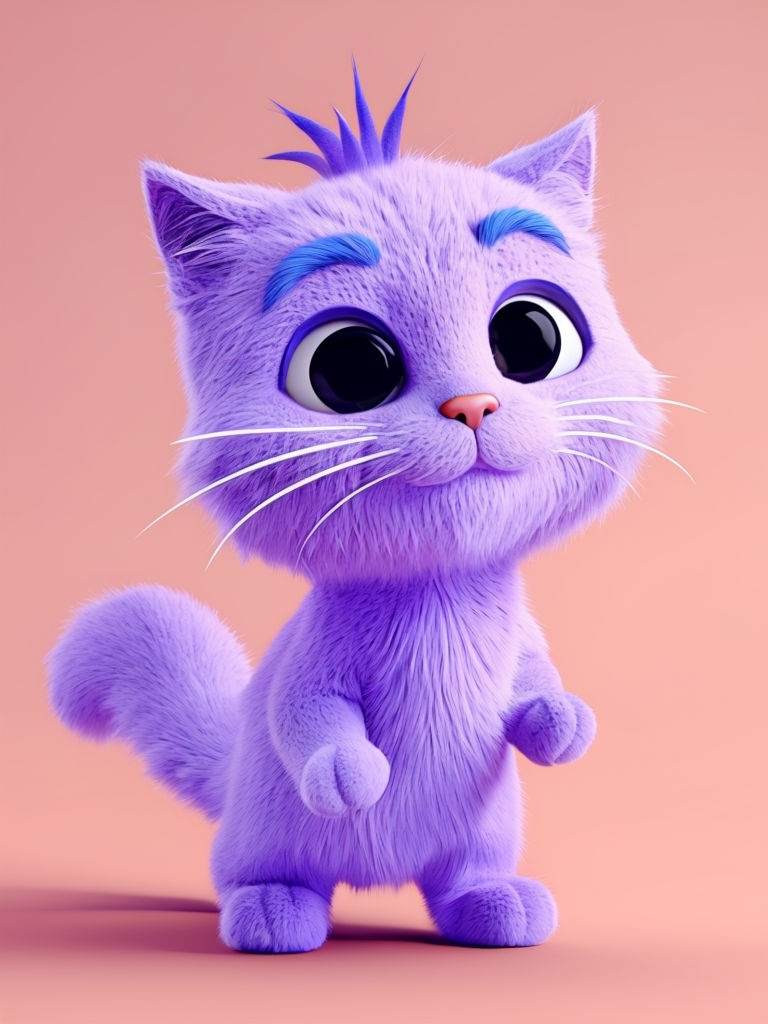 Cute 3D Rendered Lavender Cat Character Illustration Art