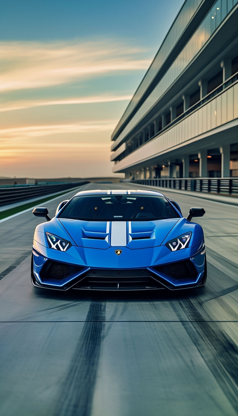 Sleek Bright Blue Lamborghini Sports Car on Racing Track Mobile Wallpaper