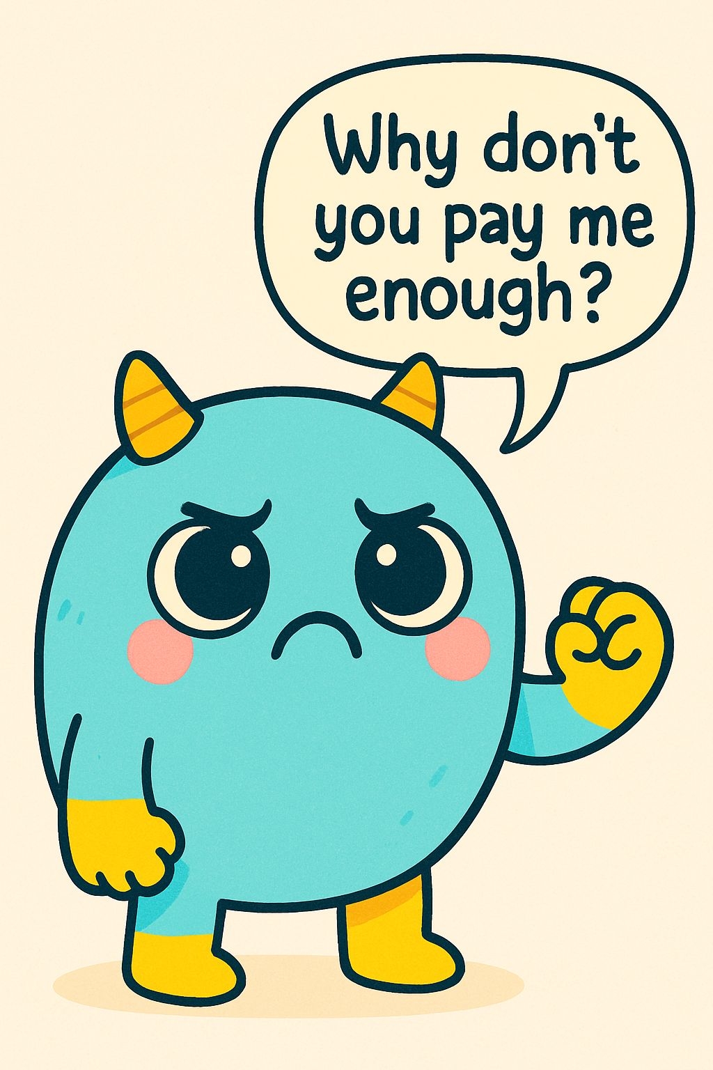 Angry Sky Blue Cartoon Monster with Speech Bubble Poster