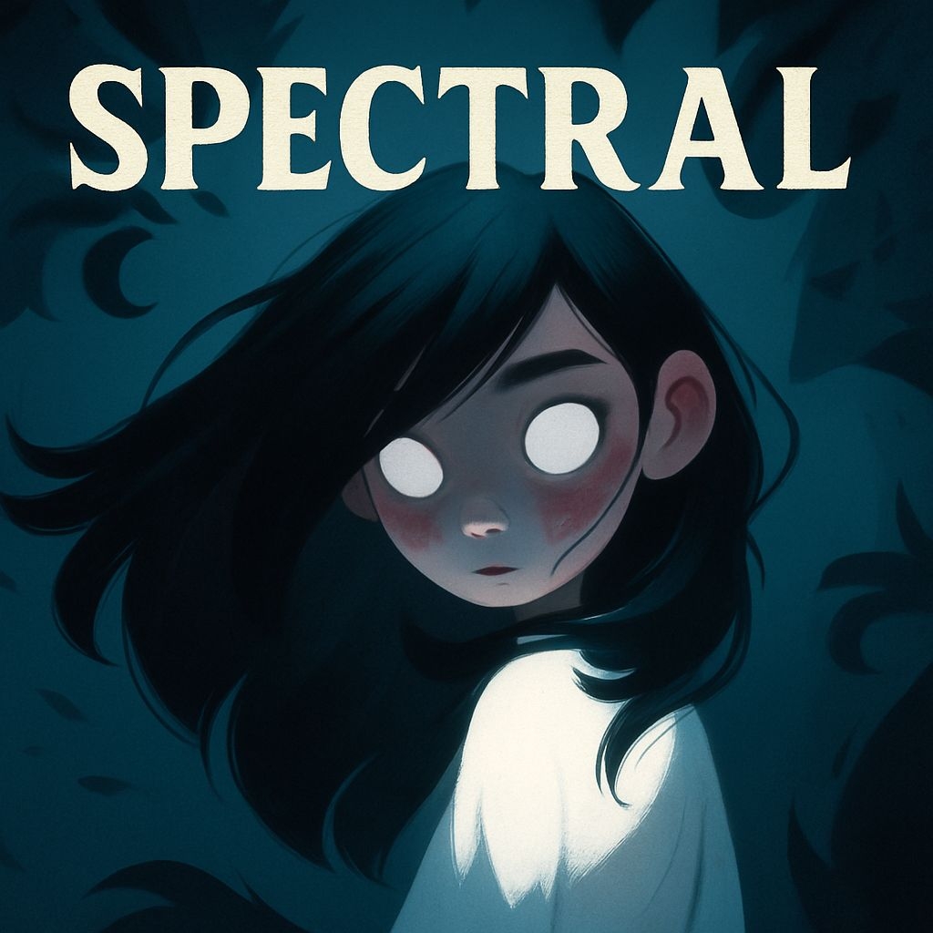 Eerie Spectral Girl in Dark Mysterious Atmosphere Album Cover