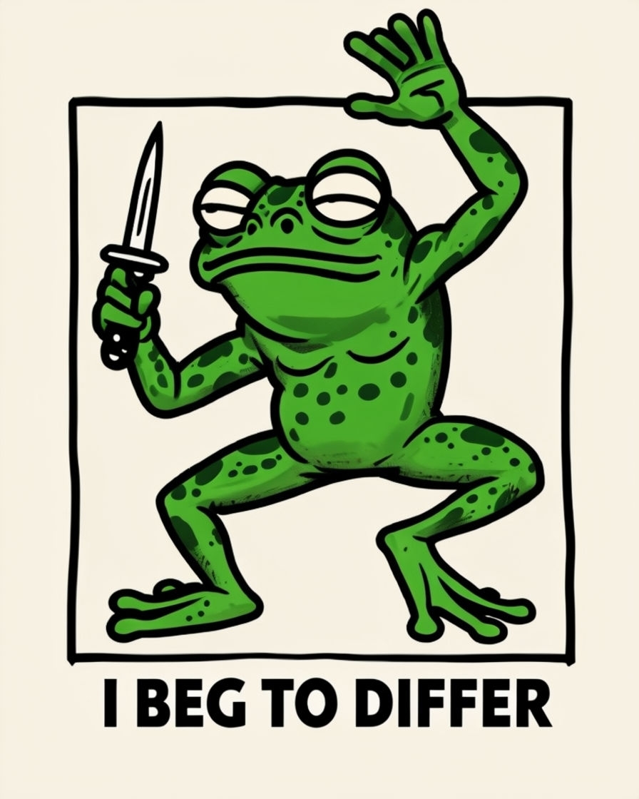 Humorous Cartoon Frog with Dagger Illustration Poster