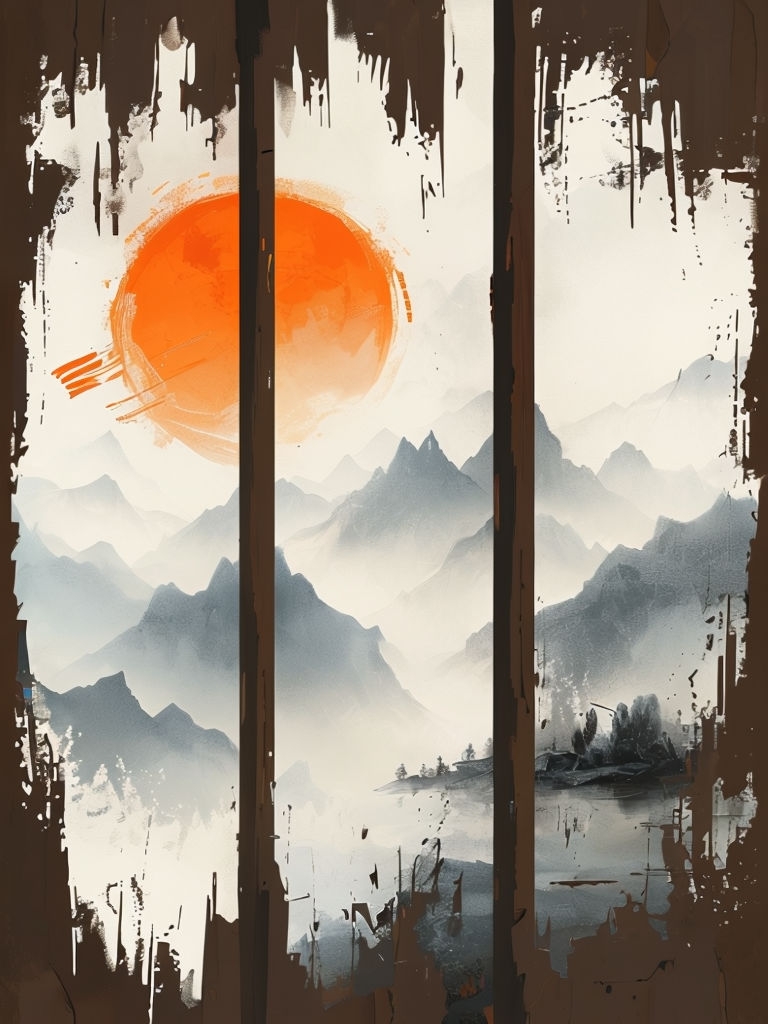 Tranquil Mountain Landscape with Sun Abstract T-Shirt