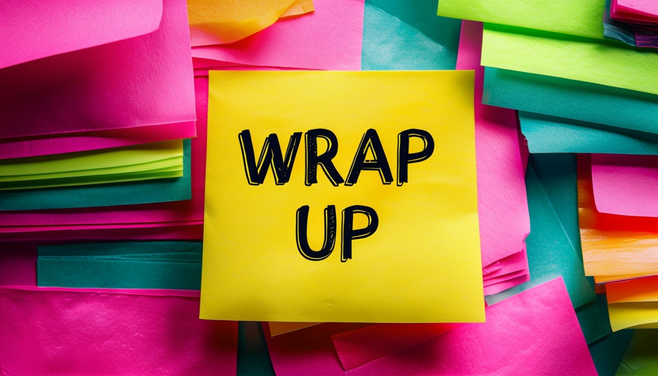 Vibrant Sticky Notes with 'Wrap Up' Message Close-Up Poster