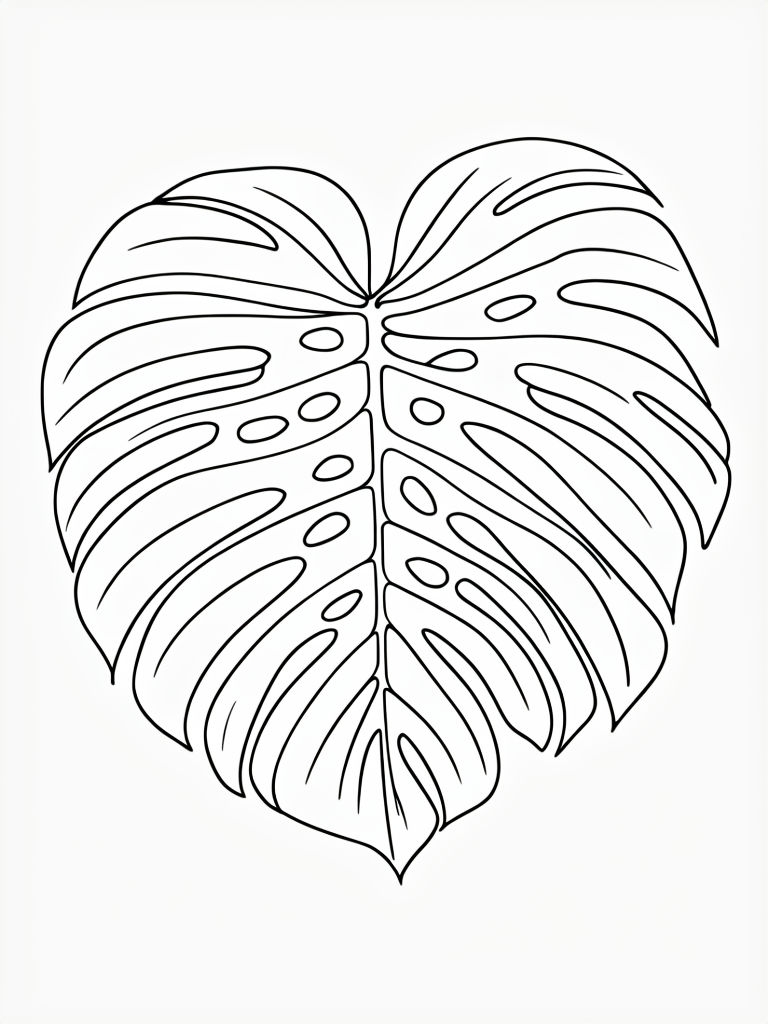 Minimalist Monstera Deliciosa Leaf Line Drawing Coloring Book Pages