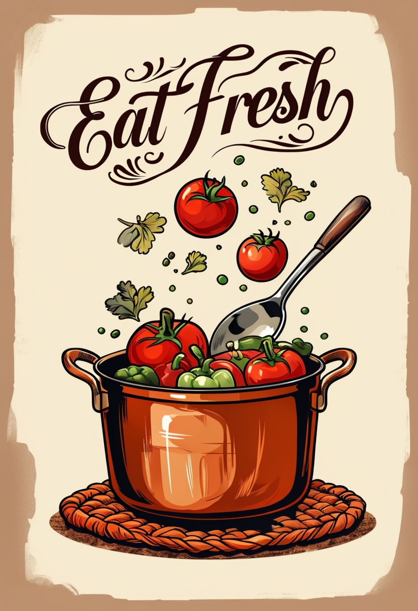 Vibrant Eat Fresh Culinary Illustration for Motivational Poster