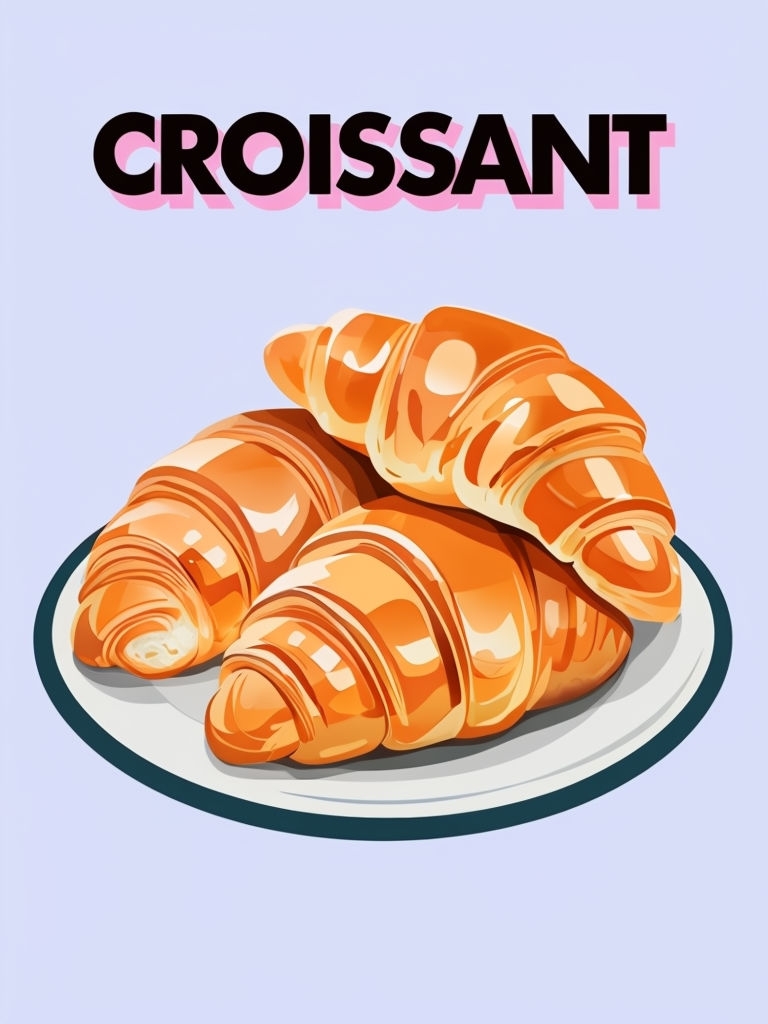 Freshly Baked Croissants Illustration on Minimalist Plate Poster