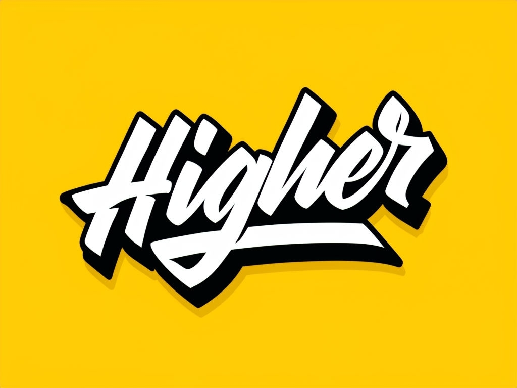 Bold Yellow 'Higher' Typography Graffiti Art Sticker