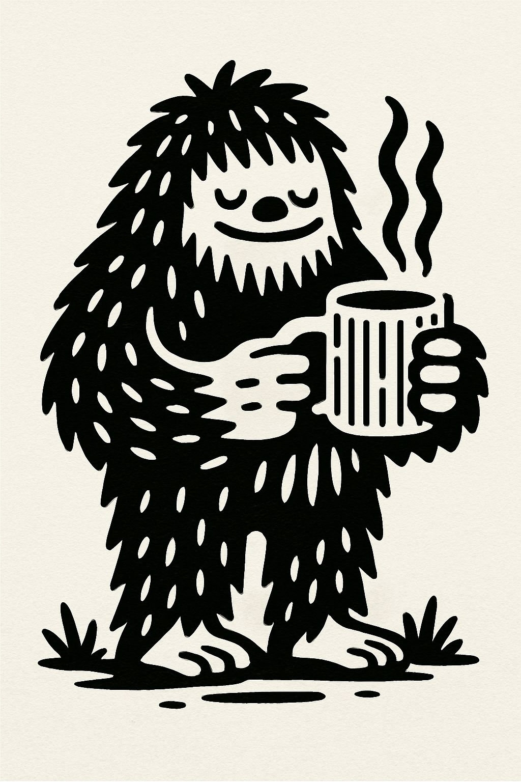 Cheerful Yeti Character with Mug Cartoon T-Shirt
