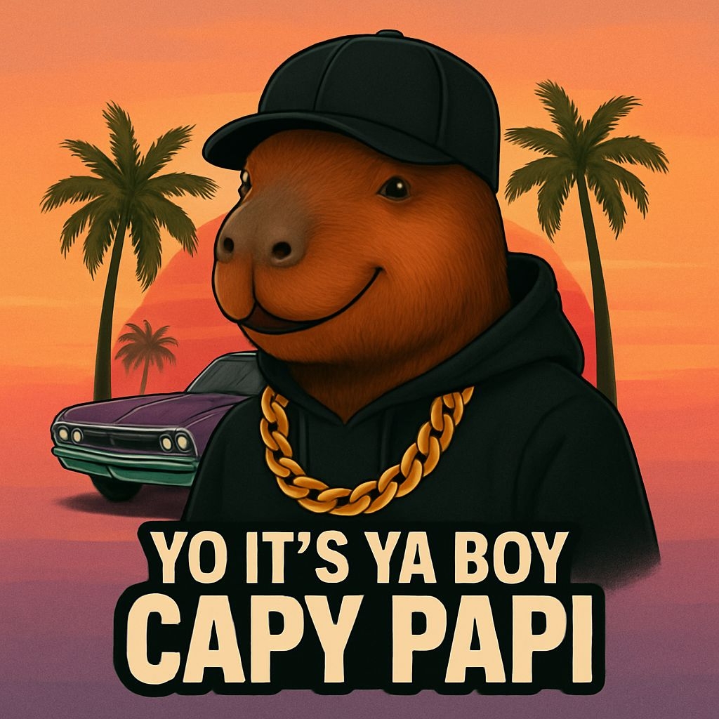 Hip-Hop Capybara Cartoon with Tropical Sunset T-Shirt